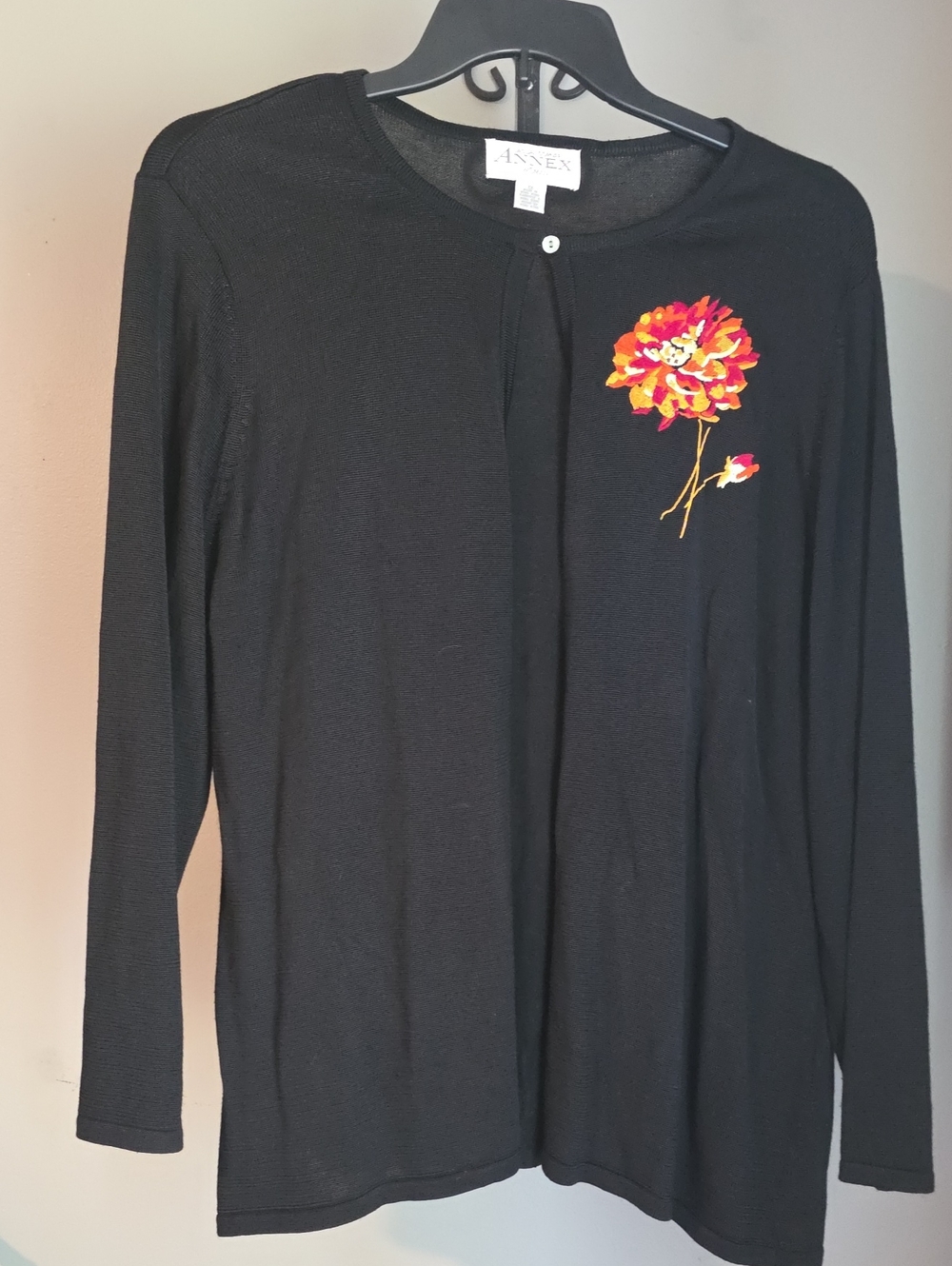 Black Floral-Accent Cardigan Sweater Size 1X